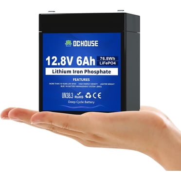 DC HOUSE 12V 6Ah Mini Lithium LiFePO4 Deep Cycle Battery, 3000+ Cycles Lithium Iron Phosphate Rechargeable Battery for UPS, Lighting, Power Wheels, Fish Finder and RV, Built-in BMS