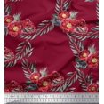 thumbnail image 1 of Soimoi Tissu Crêpe polyester Rouge Feuilles & Pivoines Imprimé Floral 1 Yard 42 Pouces de Large, 1 of 3