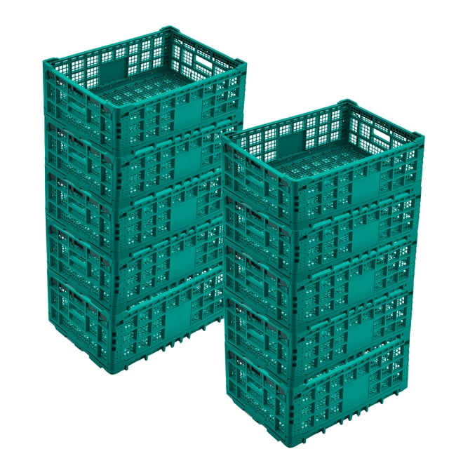 Yiwa Foldable Plastic Storage Crate, Heavy Duty Reinforced Walls, Stackable Multi-Purpose Milk Crate for Office, Kitchen, and Garage