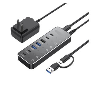 Alimenté 7 Port 10Gbps Données USB Hub avec interrupteurs individuels tactiles pour PC Ordinateur portable , Charge puissante