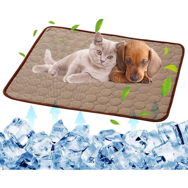 Dog Self Cooling Mat Pet Washable Summer Cooling Pads Cooling Blanket Hot Weather Sleeping Kennel Mat,Ice Silk Sleep Mat Pad Non-Toxic Breathable Sleep Bed Beach for Large Dogs Cats (Brown) XS