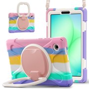 XYX Case for Samsung Galaxy Tab A11 8.7 inch SM-X130/SM-X135, 360 Degree Rotating Hand Grip Shockproof Cover with Shoulder Strap, Colourful Pink