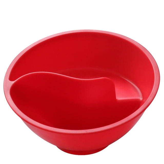 Agiferg Dry Wet Separation Cereal Bowl designed for one person, featuring a spiral slide design for keeping cereal dry. Made of ABS material, this red bowl has deep edges to prevent spillage and an integrated grip for easy handling. Dimensions: 18x18x10cm.