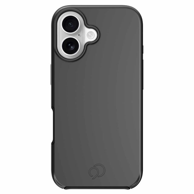 Nimbus9 Cirrus 3 MagSafe Case Black for iPhone 17 shown from the back with a smooth black dual-layer design combining TPU core and polycarbonate shell. It features precise cutouts for dual cameras and flash, embossed Nimbus9 logo, RISEGUARD corner fins, 3D HEXA PATTERN shock absorption, responsive buttons, and supports magnetic accessories and MagSafe charging for durable everyday protection.