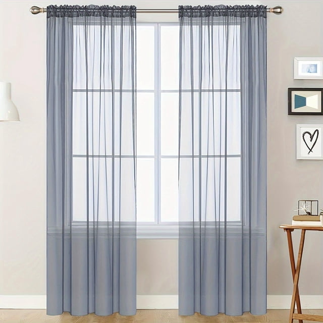 ZENGHUIJ Solid-Color Double-String Polyester Curtain Sheers Semi-Sheer Curtains Rod-Pocket Style Semi-Sheer Curtains