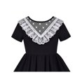 thumbnail image 2 of Robe Fille Noire Vintage Dentelle Dos Ouvert École Manches Courtes Robe Évasée 5 Ans, 2 of 6