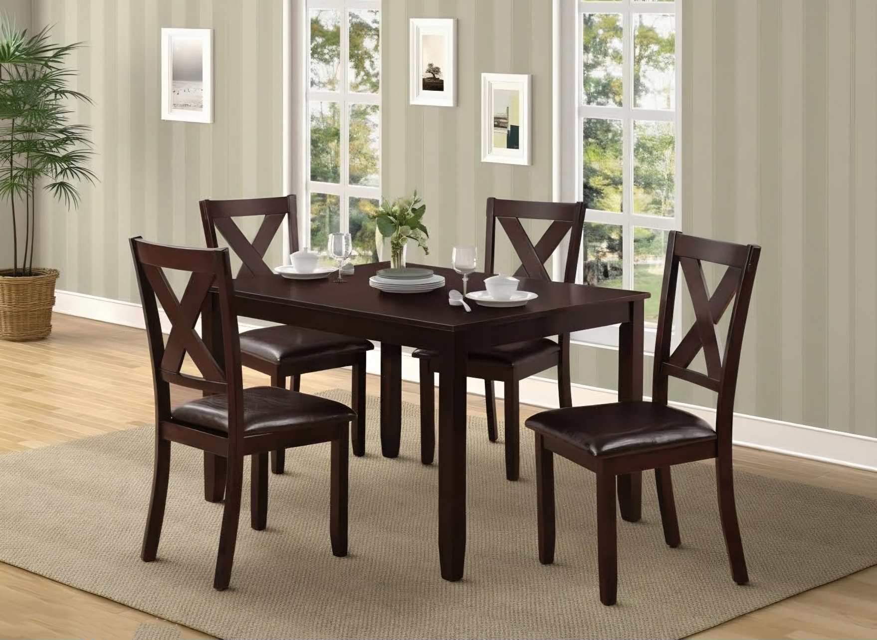 Ensemble de salle à manger contemporain 5 pièces en bois K-Living, finition espresso