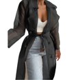 thumbnail image 3 of Manteau Trench pour Femmes Grande Taille, Usage Quotidien, en Maille Transparente, à Manches Longues, Boutonné, avec Ceinture, 3 of 9