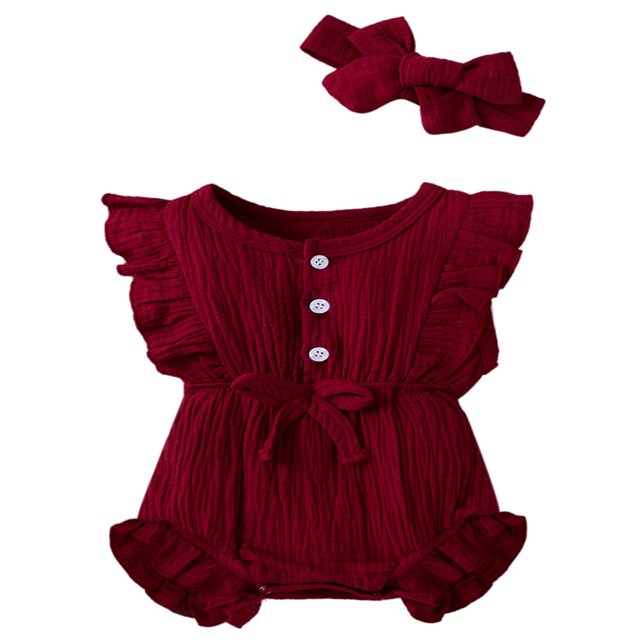 Combinaison à Manches Volantées pour Bébé Baby Romper Hair Band Set