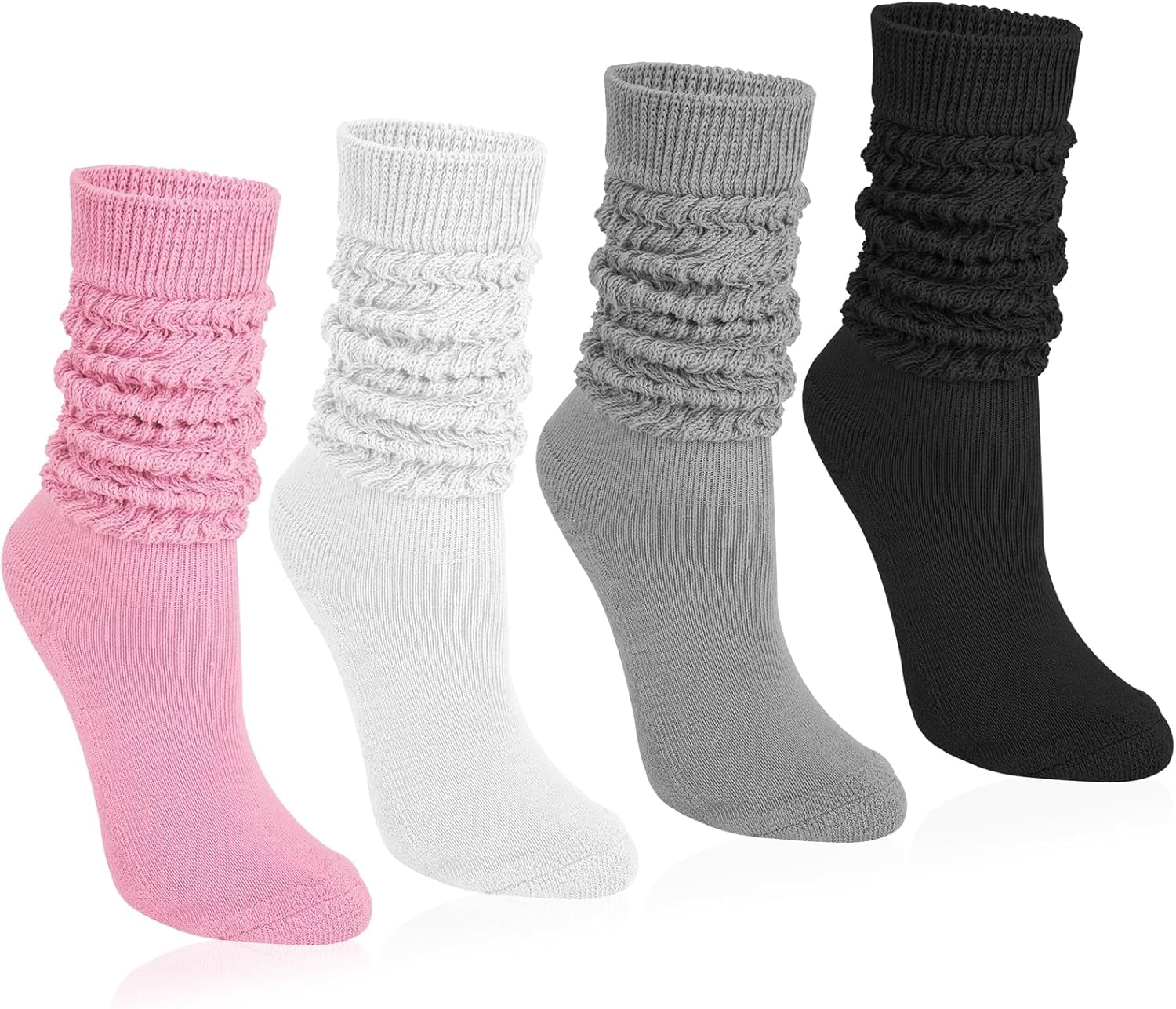 4 Pairs Women Slouch Socks Soft Knee High Scrunch Slouchy Socks Knit Tube Extra Long Socks for Women
