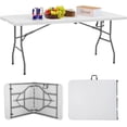 thumbnail image 1 of FDW Folding Table, Portable Fold-in-Half Event & Party Table, Compact Carrying Design, Plastic, White, 1 of 7