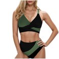 thumbnail image 3 of VBTAPA Womens High Waisted Bikini Sets Criss Cross Two Piece Swimsuits Color Block Full Coverage Bathing Suits Clearance Sale Green L, 3 of 5