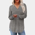 thumbnail image 2 of BLVB Womens Soft Long Sleeve V Neck Shirts Solid Color Casual Ribbed Knitted Pullover Tunic Tops Lightweight Curvy Sweaters, 2 of 7