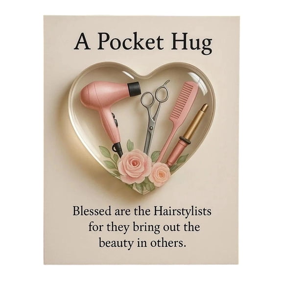 Hair Stylist Pocket Ornament with Greeting Card, Handmade Mini Hair Tools (Scissors Comb Blow Dryer), Inspirational Message Appreciation Gift for Salon Desk Decor Beauty School Graduation Christmas