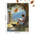 thumbnail image 3 of Girl Reading Under Tree With Cat Canvas Wall Art 15.75x11.81 Inches, 3 of 8