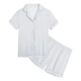 thumbnail image 3 of WEIYLL Pyjamas pour Filles Été Couleur Unie Manches Courtes Col Rabattu Shorts Classiques en Soie 2 Pcs Ensemble de Nuit 2-3 Ans, 3 of 3