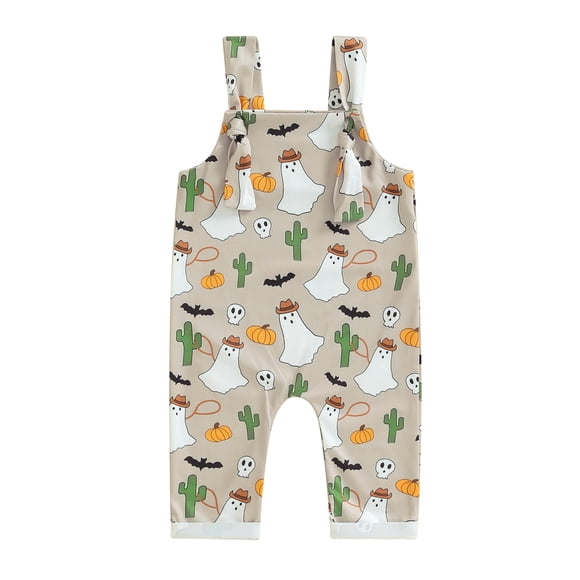 EYIIYE Salopettes d'Halloween pour Tout-Petits Garçons Filles 0 3M 6M 12M 18M Bébé Sans Manches Barboteuses Mignonnes Imprimé Citrouille/Ghost Combinaison à Bretelles Pleine Longueur Ky Fille Mode Décontractée Mignonne Vêtements Confortables