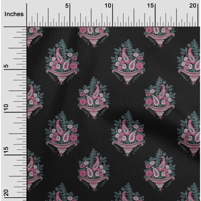 oneOone Silk Tabby Fabric Leaves|Floral & Paisley Block Print Fabric BTY 42 Inch Wide