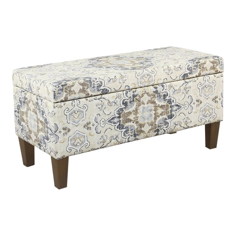 HomePop Transitional Fabric Large Decorative Storage Bench in Cream