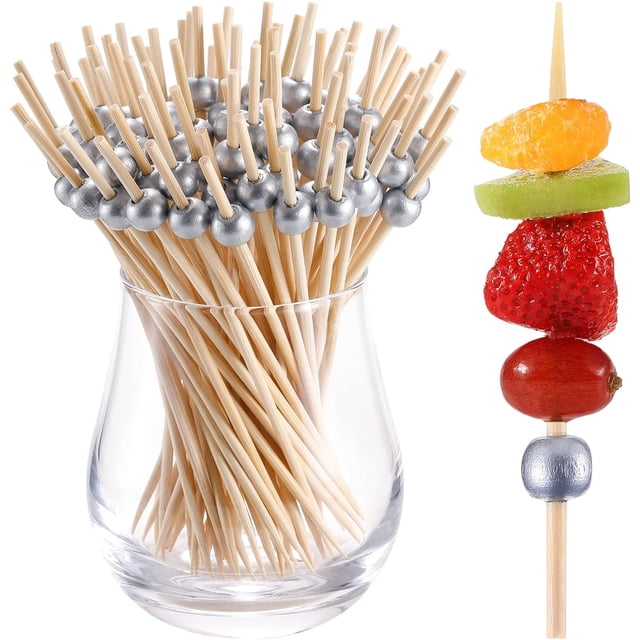 200PCS Cocktail Picks, Natural Fancy Toothpicks for Appetizers, Wooden Ball
