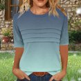thumbnail image 2 of Pisexur Hauts de Printemps pour Femmes 2025, Hauts pour Femmes, T-shirt à Manches 3/4 Col Rond Froissé Mode pour Femmes, Coupe Ample, Manches Courtes, Vert Armée, TG, 2 of 8