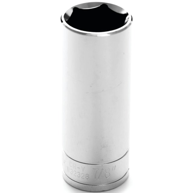 Performance Prise d'Outil W32328 1/2 Pouce; 7/8 Pouce; Standard; Prise Profonde; 6 Points; Nickel Poli Chromé; Acier Alliage de Vanadium; Simple