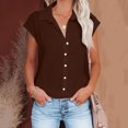 thumbnail image 2 of Timegard Hauts Grande Taille pour Femmes Coton Lin Manches Courtes Col en V Boutonné Blouse Décontractée, 2 of 6