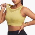 thumbnail image 2 of Virmaxy Womens Racerback Sports Bra Hollow Back Gathering Yoga Fixed Chest Cushion Style Steel Ring Gathering Sports Bra Yellow M, 2 of 5