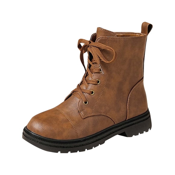 Brown Boots For Ladies Winter Casual Short Ankle Boots Round Toe Front Laced Low Heel Solid Color Boots For Ankle Boots Laced Boots Short Boots Size 38