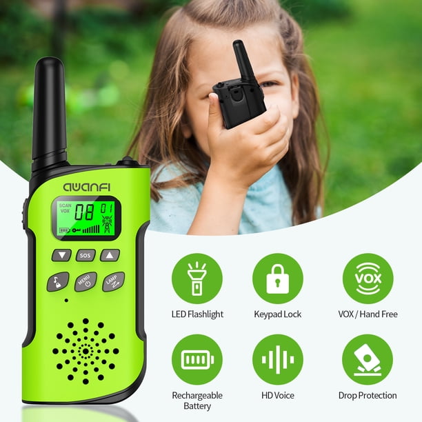 AWANFI Walkie Talkies Rechargeable 2 Pack with 22 Channel and LED