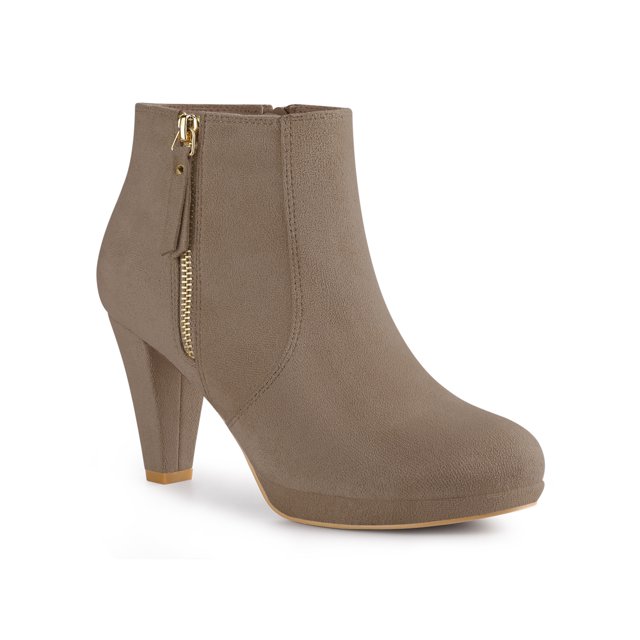 Unique Bargains Bottines à Plateforme à Bout Rond à Talon Épais pour Femme Taupe (Taille 9,5)