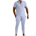 thumbnail image 1 of Birdeem Ensemble de Sport Décontracté pour Homme, Uni, Mode, Col Rabattu, Chandail à Enfiler, Manches Courtes, Pantalon, Survêtement Deux Pièces, 1 of 6