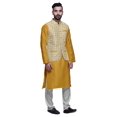thumbnail image 2 of Atasi Mandarin Collar Traditional Solid Kurta Pajama With Printed Jacket Set, 2 of 3