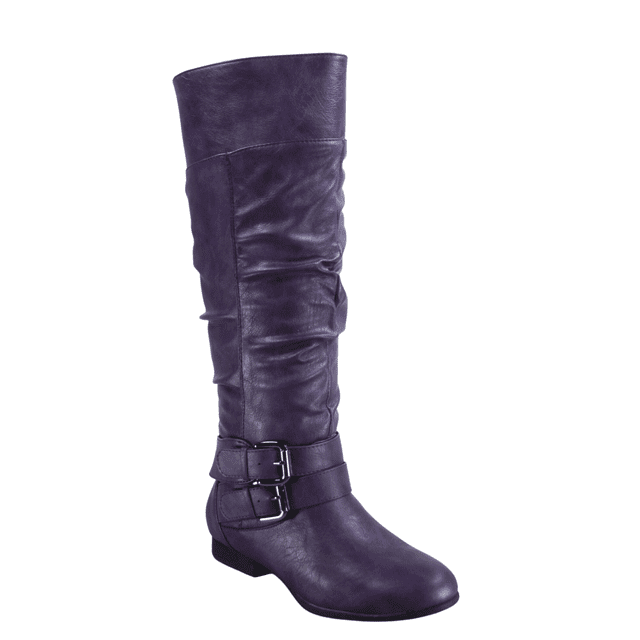 Bottes Cavalières à Fermeture Éclair pour Femmes, Hauteur Genou, Décontractées, Talon Plat Bas, Bottes d'Hiver, Chaussures ( Violet, 8)