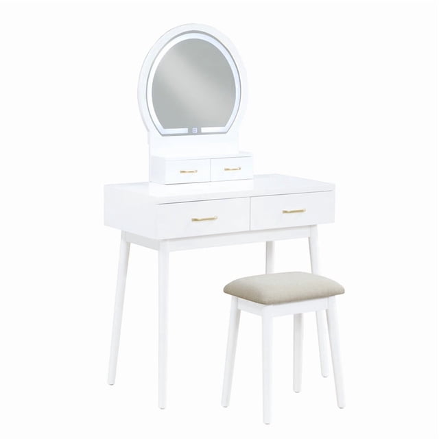 Lexicon Camilla Coiffeuse en Acacia avec Miroir et Tabouret, Blanc