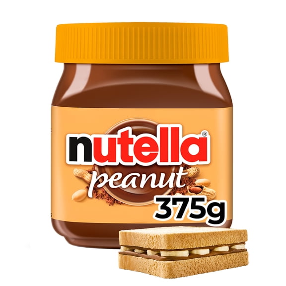 NUTELLA tartinade aux arachides avec cacao, pâte à tartiner onctueuse et crémeuse aux arachides avec cacao pour les collations en après-midi et pour offrir en cadeau, 375 g