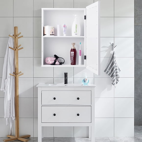 Gymax Bathroom Mirror Cabinet Wall Mounted Kitchen Medicine Storage Adjustable Shelf