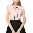 thumbnail image 2 of INSPIRE CHIC Women's Tie Neck Cap Sleeve Button Down Ruffle Summer Shirt, 2 of 6
