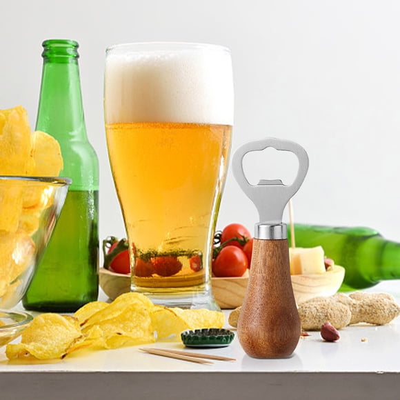 Beer Bottle Opener Home Solid Wood Handle Vertical Wine Opener Stainless Steel Bottle Opener