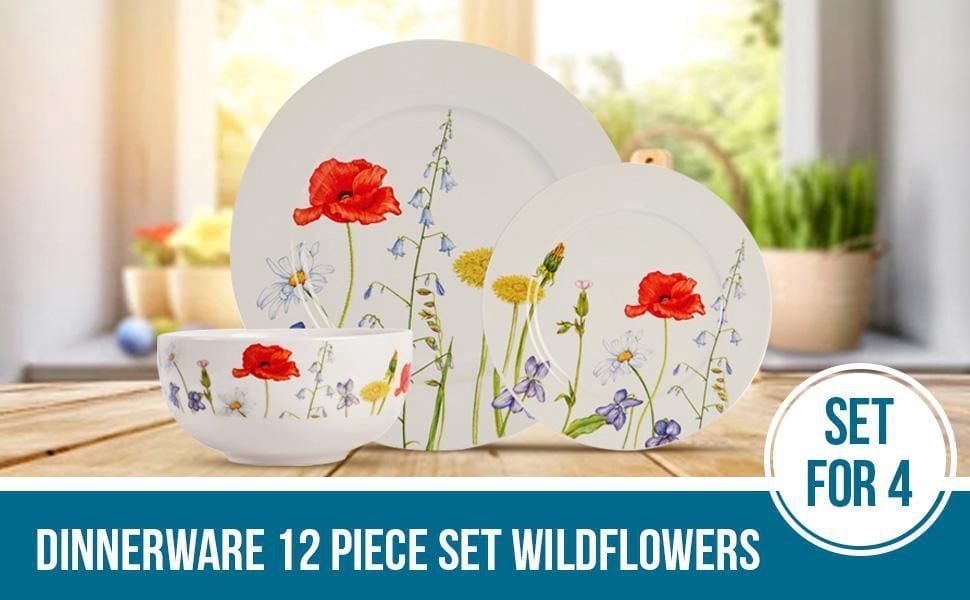 Safdie & Co. Wildflowers New Bone Dinnerware 12PC Set
