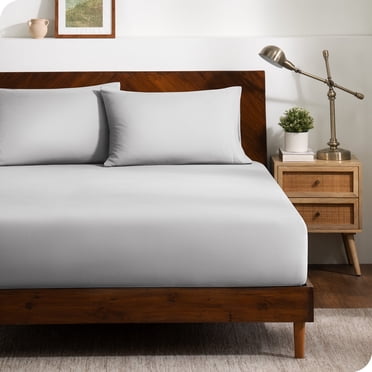 Bare Home Ultra-Soft Fitted Sheet + Pillowcase Set - Premium 1800 Collection - Deep Pocket - Twin, Light Gray