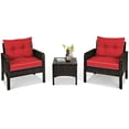 thumbnail image 1 of Patiojoy Ensemble de Conversation en Rotin Osier pour Patio Extérieur 3 Pcs avec Coussins Rouges, 1 of 8