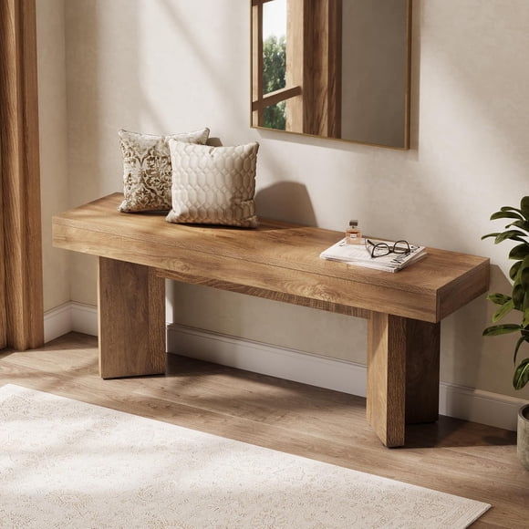 Tribesigns Rustic Farmhouse 47-Inch Wooden Entryway Bench, Indoor Long Bench Seat with V-Shaped Base, End of Bed Bench for Bedroom, Hallway, Foyer, Living Room Accent Furniture, Rustic Brown
