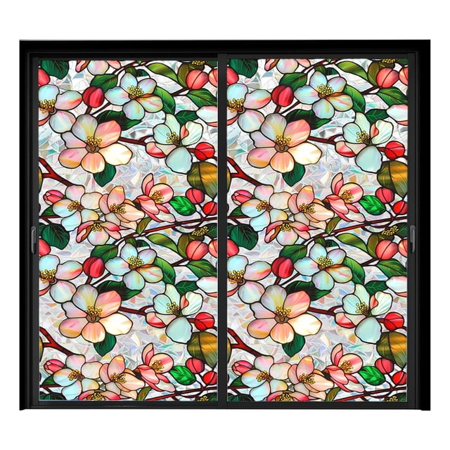 Rainbow Floral Static Cling Window Film Removable Decal for Glass Door Privacy No Botanical Design
