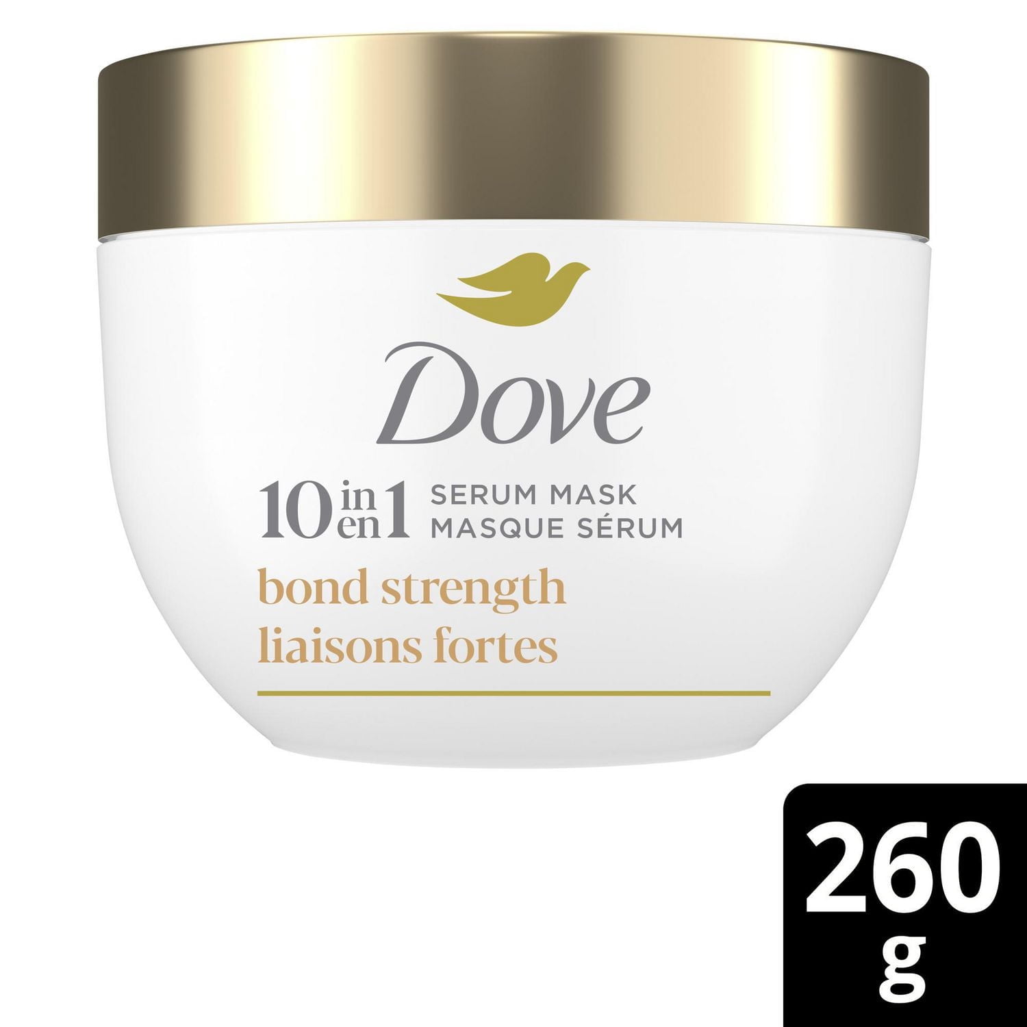 Dove Masque Sérum 10-en-1 Liaisons Fortes pour Cheveux Traités Chimiquement, 260 g