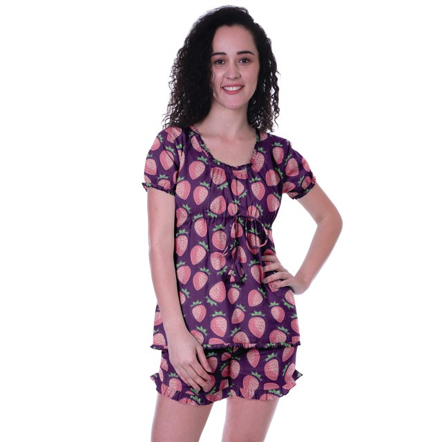 Moomaya Pyjama en Coton pour Femmes, Ensemble de Nuit 2 Pcs avec Shorts, Ensembles de Pyjama avec Shorts
