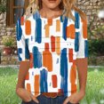 thumbnail image 2 of Pisexur Hauts pour Femmes, Hauts d'Été pour Femmes, Hauts de Sortie pour Femmes, Hauts pour Dames, T-shirt Mode Féminine Col Rond Plissé Manches 3/4 Ample Manches Courtes Orange, 2TG, 2 of 7