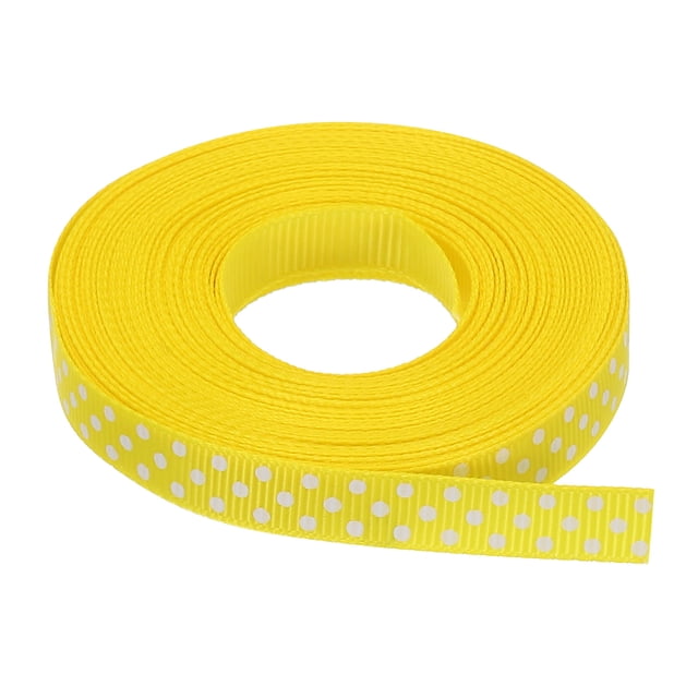 Uxcell Grosgrain Ribbons with White Dots Ribbon Bow Decoration Crafts Gift Wrapping Wedding Yellow 25 Yards 3/8 Inch