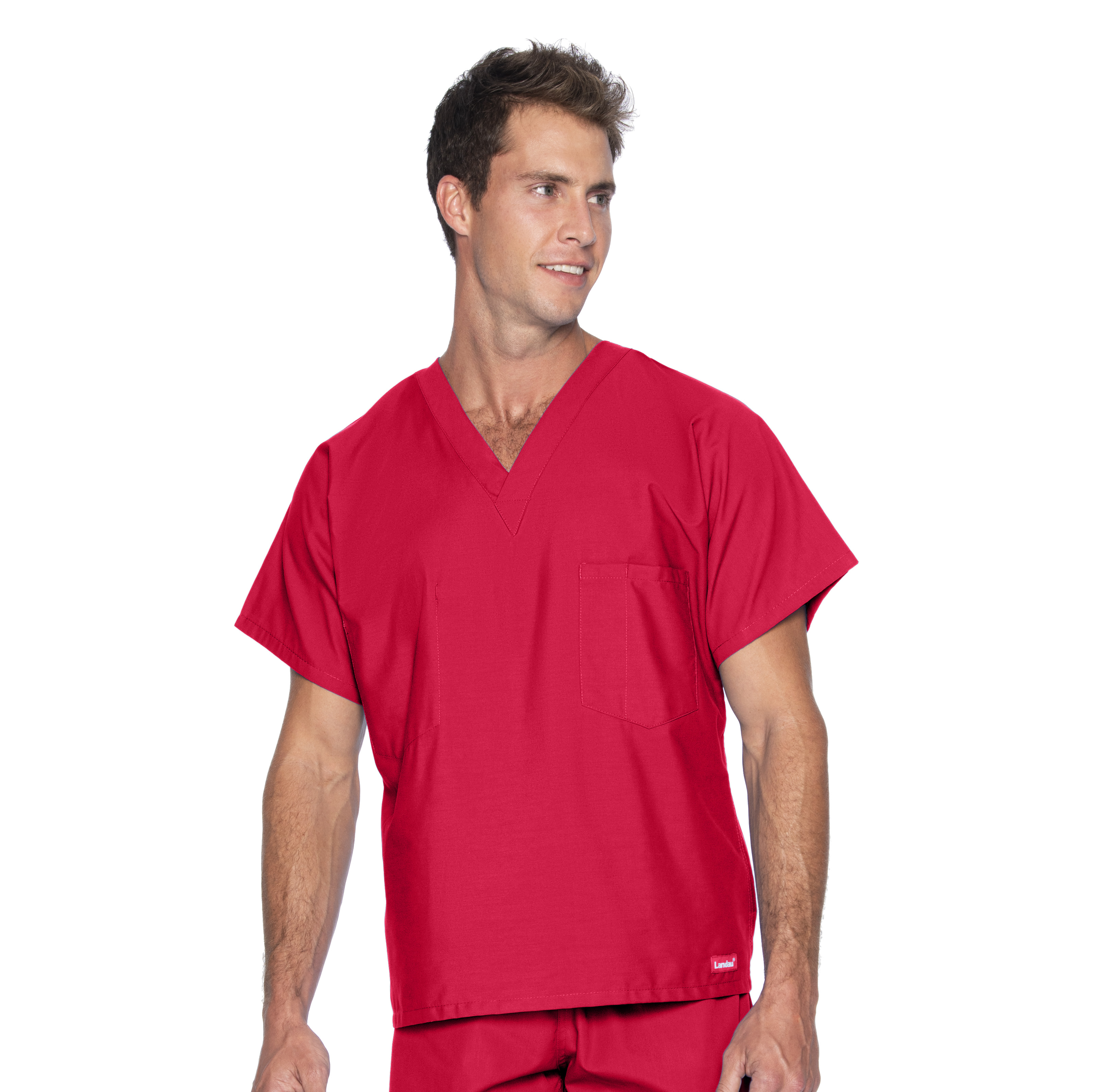 Landau Essentials V-Neck Scrub Top : 1 Pocket, Reversible, Unisex, Classic Relaxed Fit Medical Scrubs 7502