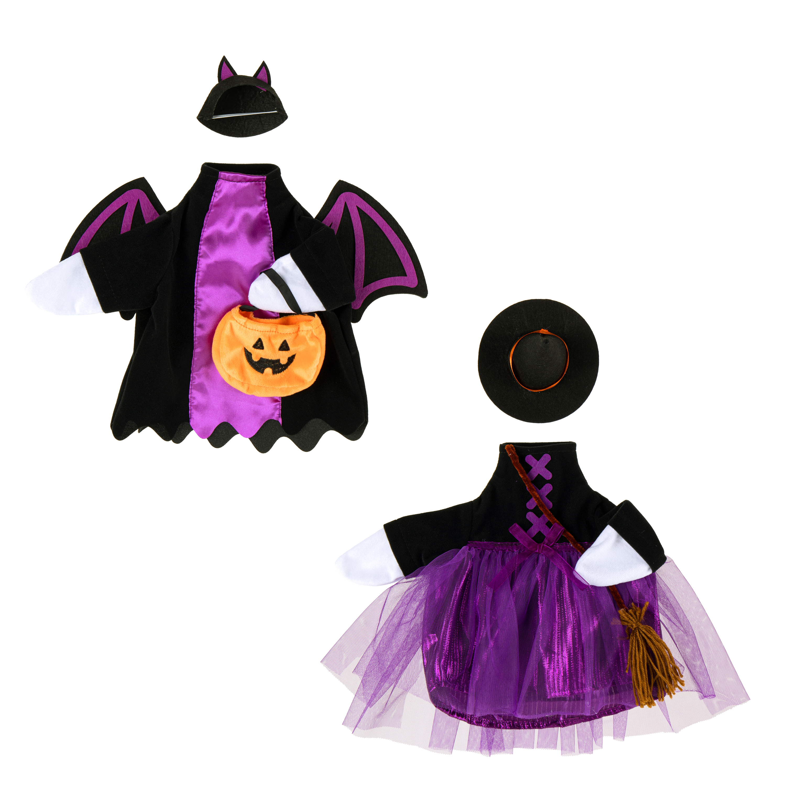 Mainstays Ensemble de 2 tenues d'automne pour oie de porche, sorcière et chauve-souris, convient aux oies de 50 cm.